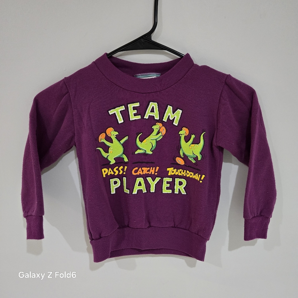 Vintage 90s Kids Dinosaur Football Sweatshirt 4T Purple